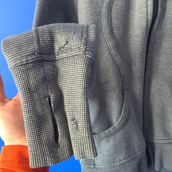 Gray and black striped Lululemon scuba hoodie - Picture 2 of 5